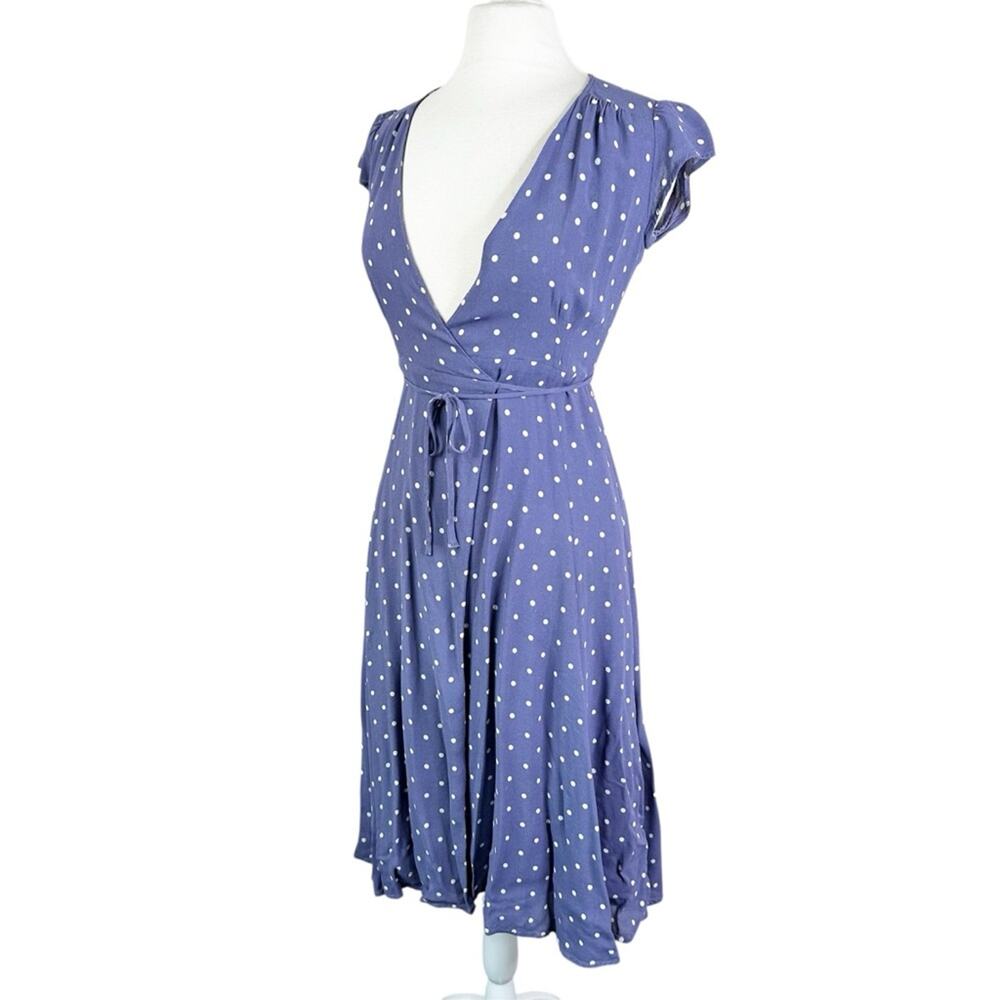 Reformation Carina Wrap Midi Dress Womens XS Purple White Polka Dot